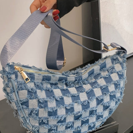 Raw Hem Checkered Denim Crossbody Bag