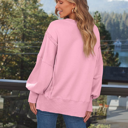 Slit Round Neck Long Sleeve Sweatshirt - Vickie Lynn's