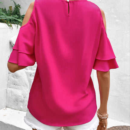 Cold Shoulder Flounce Sleeve Blouse