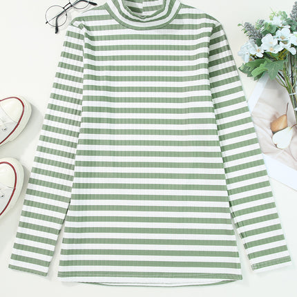 Double Take Striped Mock Neck Long Sleeve Top