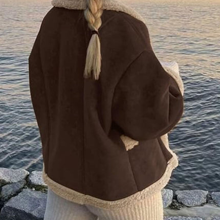 Fuzzy Collared Neck Long Sleeve Jacket