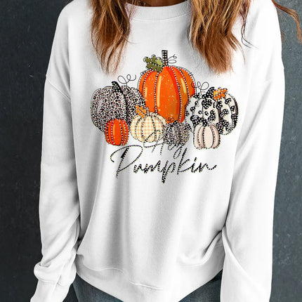 Pumpkin Graphic Round Neck Dropped Shoulder Sweatshirt