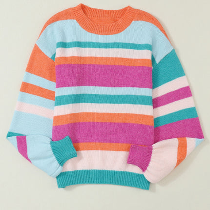 Striped Round Neck Drop Shoulder Sweater