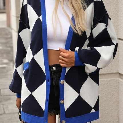 Checkered Dropped Shoulder Long Sleeve Cardigan