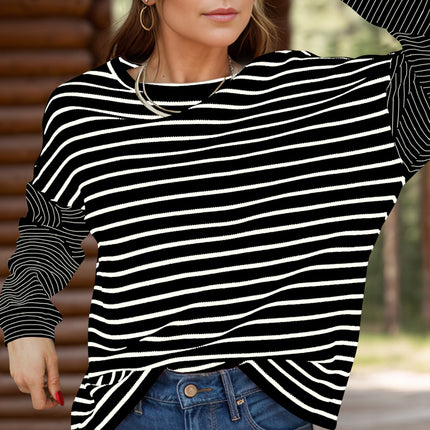 Striped Round Neck Dropped Shoulder Top