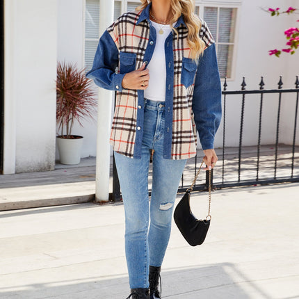 Plaid Long Sleeve Denim Jacket