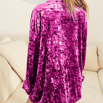 Collared Neck Long Sleeve Velvet Shirt