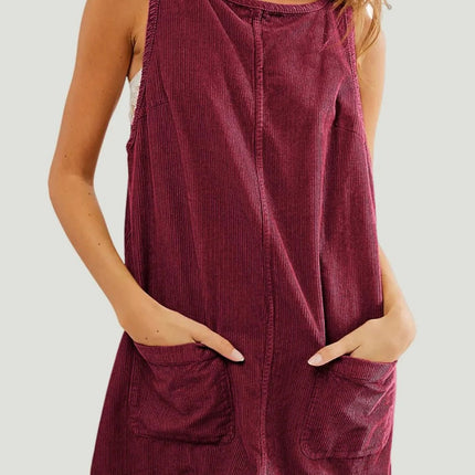 Round Neck Wide Strap Corduroy Mini Dress