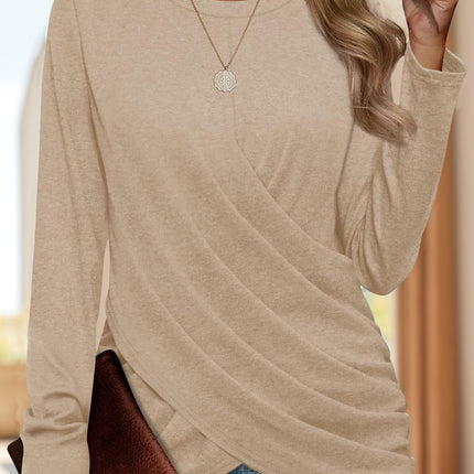 Ruched Round Neck Long Sleeve T-Shirt