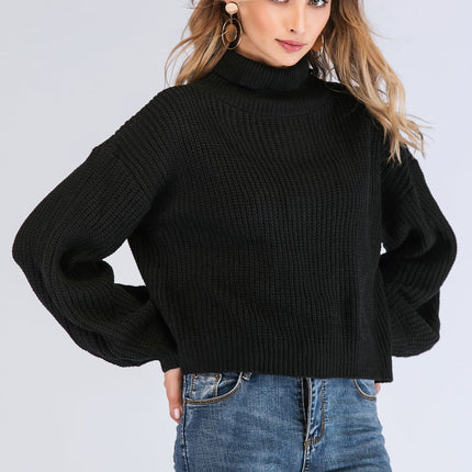 Double Take Turtleneck Rib-Knit Dropped Shoulder Sweater