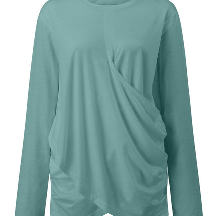 Ruched Round Neck Long Sleeve T-Shirt