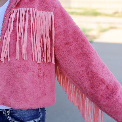 Fringed Zip Up Fleece Jacket