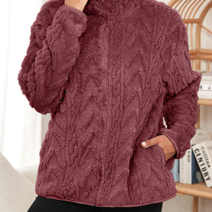 Fuzzy Zip Up Long Sleeve Jacket