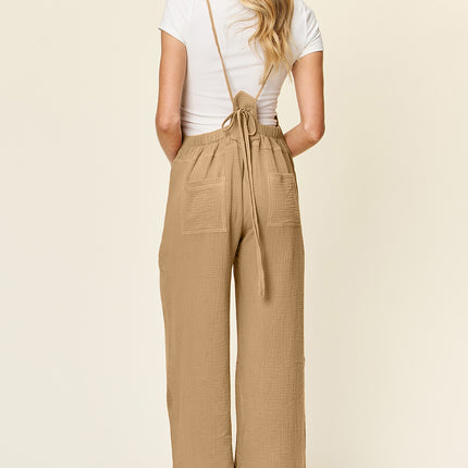 Double Take Full Size Texture Sleeveless Wide Leg Overall