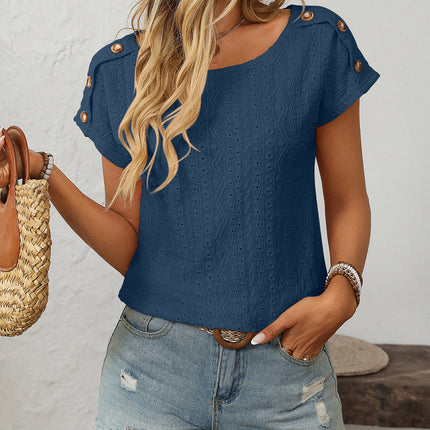 Mandy Eyelet Round Neck Short Sleeve Top