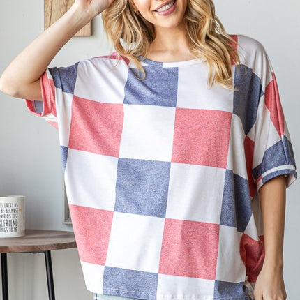 HOPELY Checkered Round Neck Half Sleeve T-Shirt