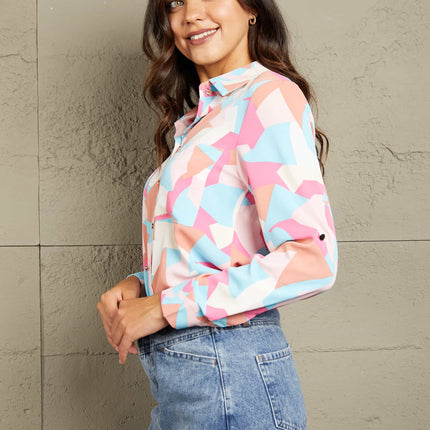 Double Take Multicolored Long Sleeve Collared Shirt