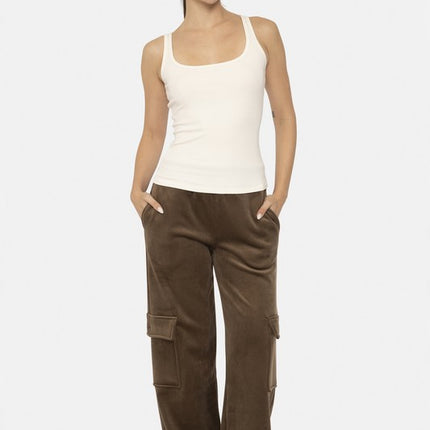 Mono B Elastic Waist Corduroy Cargo Pants