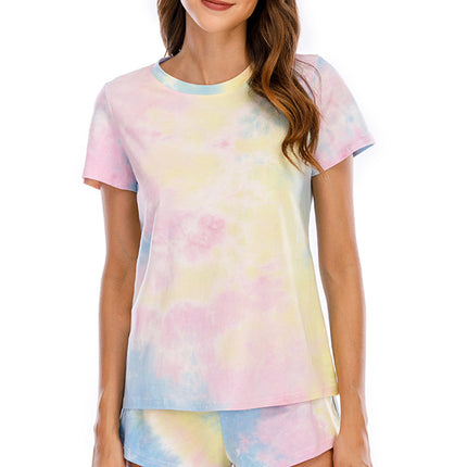 Tie-Dye Round Neck Short Sleeve Top and Shorts Lounge Set