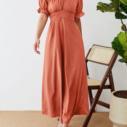 Off-Shoulder Short Sleeve Wide Leg Jumpsuit