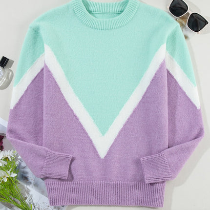 Contrast Round Neck Dropped Shoulder Sweater