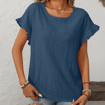 Mandy Eyelet Round Neck Short Sleeve Top