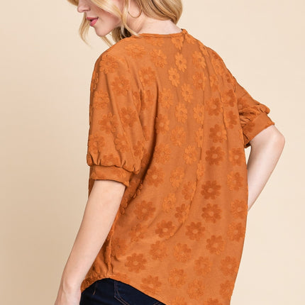 BOMBOM Textured Floral Pattern Top