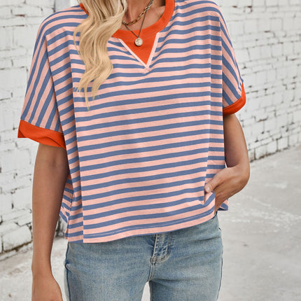 Lovelet Striped Round Neck Short Sleeve T-Shirt