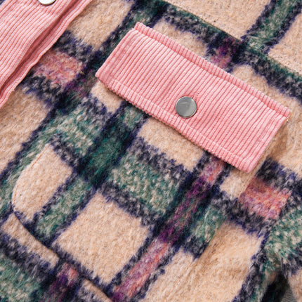 Fuzzy Plaid Corduroy Patchwork Shacket