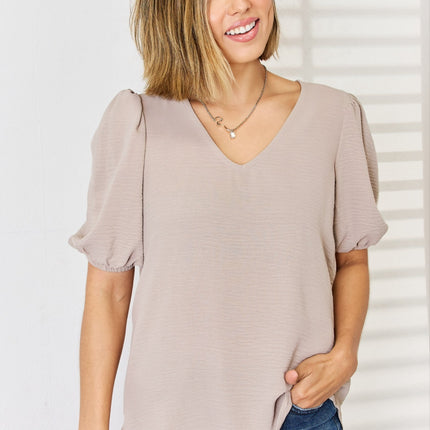 Zenana V-Neck Puff Sleeve Top