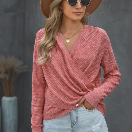 Double Take V Neck Wrap Front Knitted Top