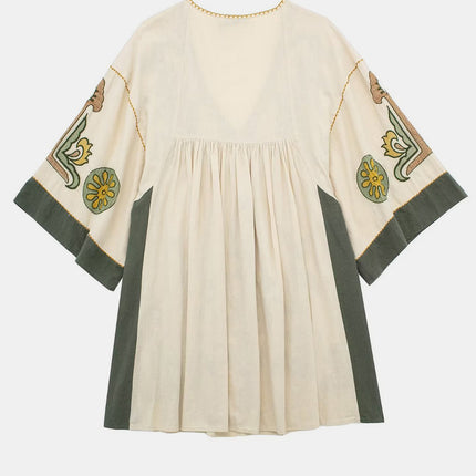 Printed V-Neck Three-Quarter Sleeve Mini Dress - Vickie Lynn's