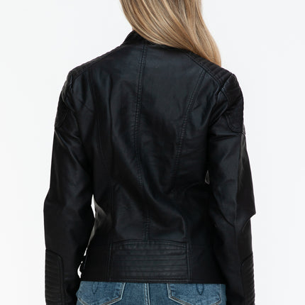 Snobbish Faux Leather Biker Jacket with Side Zip Pockets