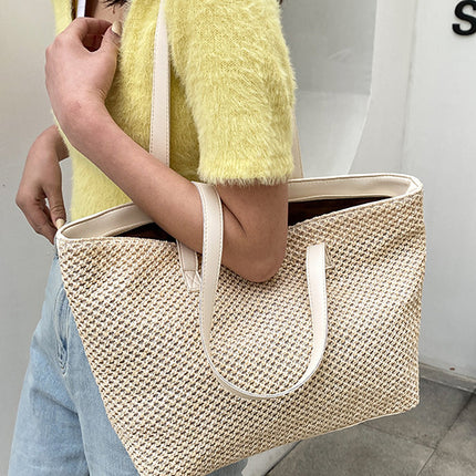 Solid Color Woven Tote Bag