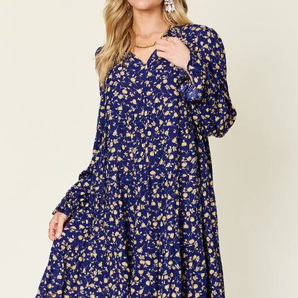 Double Take Full Size Printed Ruffle Hem Long Sleeve Dress