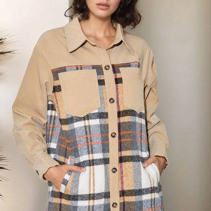 Pocketed Plaid Long Sleeve Mini Shirt Dress