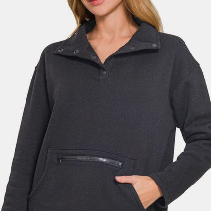 Zenana Turtleneck Half Snap Fleece Sweatshirt