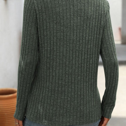 Ribbed V-Neck Long Sleeve T-Shirt