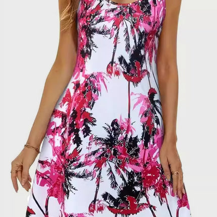 Printed Scoop Neck Wide Strap Mini Dress