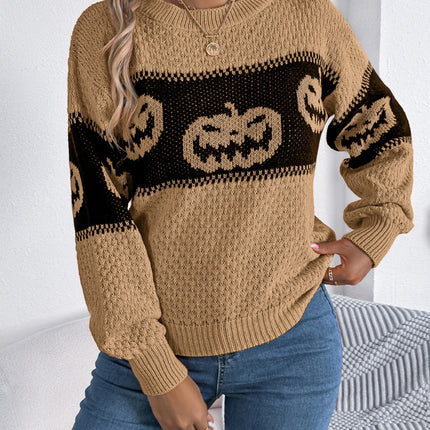 Pumpkin Round Neck Long Sleeve Sweater