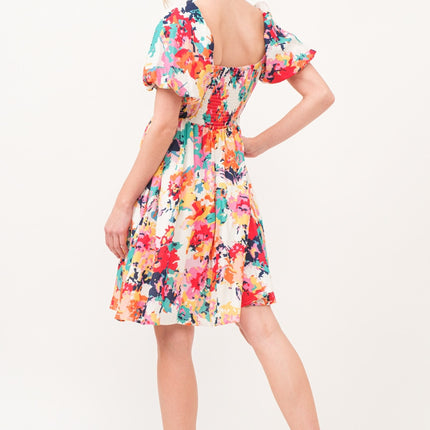 And The Why Square Neck Puff Sleeve Floral Dress