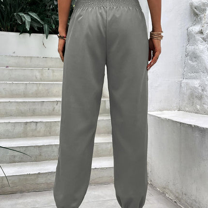 Smocked High Rise Joggers with Pockets