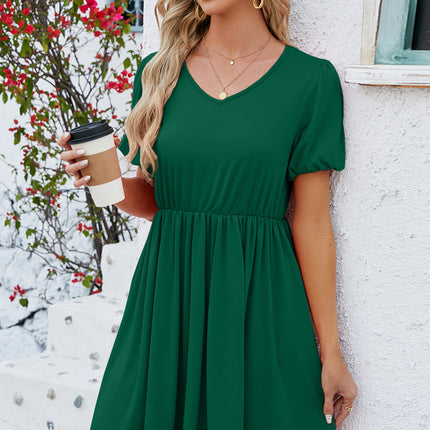 V-Neck Balloon Short Sleeve Dress