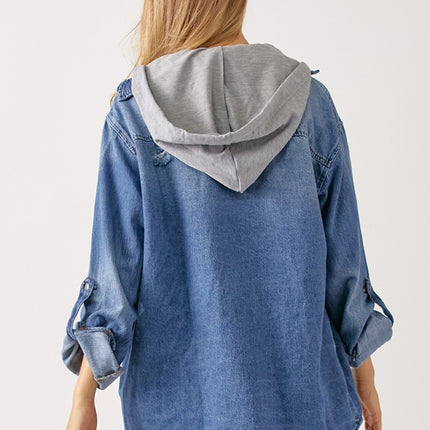 RISEN Zip Up Hooded Denim Shirt