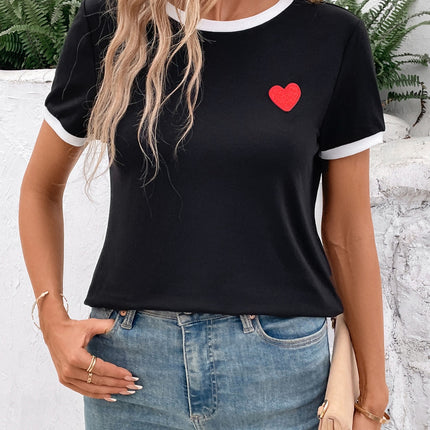 Heart Round Neck Short Sleeve T-Shirt