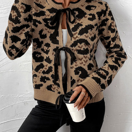 Perfee Tied Leopard Long Sleeve Cardigan