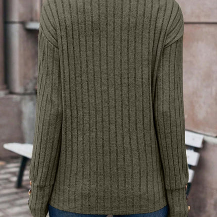 Ribbed V-Neck Long Sleeve T-Shirt