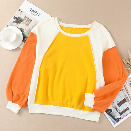 Color Block Round Neck Long Sleeve Sweatshirt