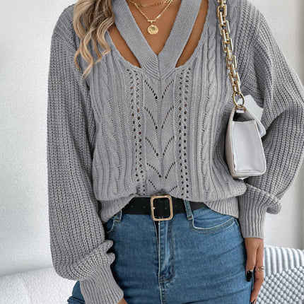 Cutout V-Neck Long Sleeve Sweater