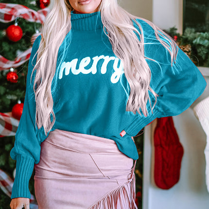 Double Take Full Size Merry Christmas Turtleneck Long Sleeve Sweater